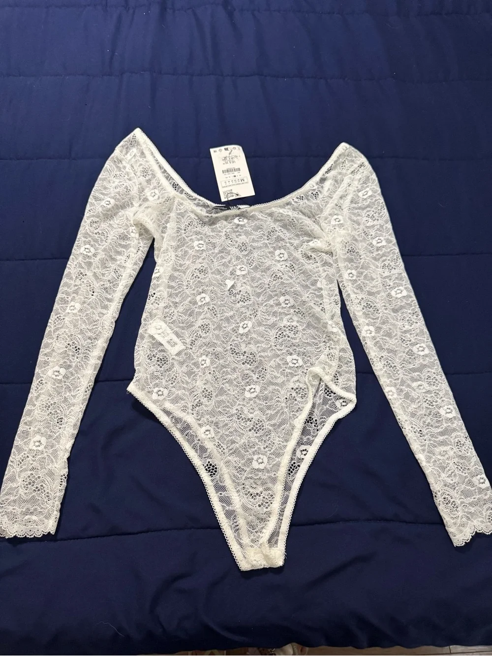 Zara Little Bow White Lace Long-Sleeve Bodysuit NWT Size M